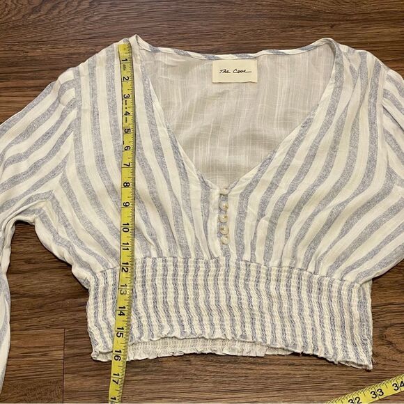 The Cove Long Flare Sleeve Striped Cropped Women's Top Blue White Small - Picture 13 of 13